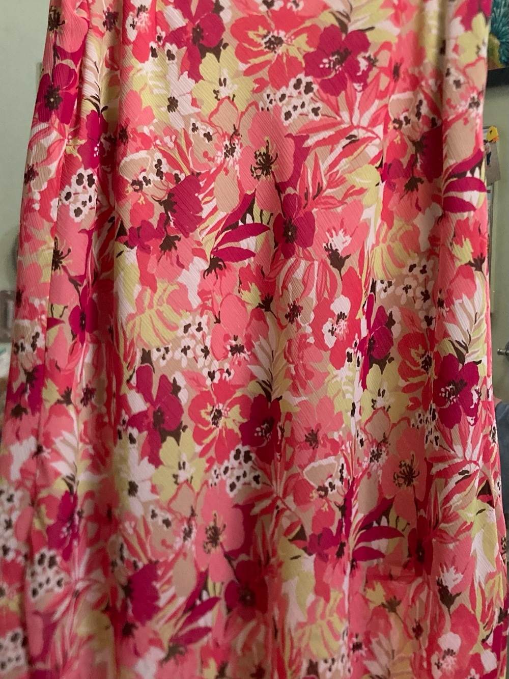 Jaclyn Smith Coral/lime lined Floral A-Line Skirt size L 28” with side zipper